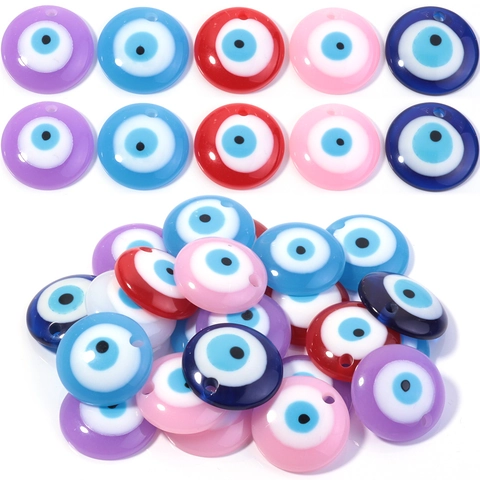 Mediterranean Evil Eye Resin Pendant Flat Round Turkish Nazar Eye Beads For DIY Jewelry Making Handmade Crafts Accessories