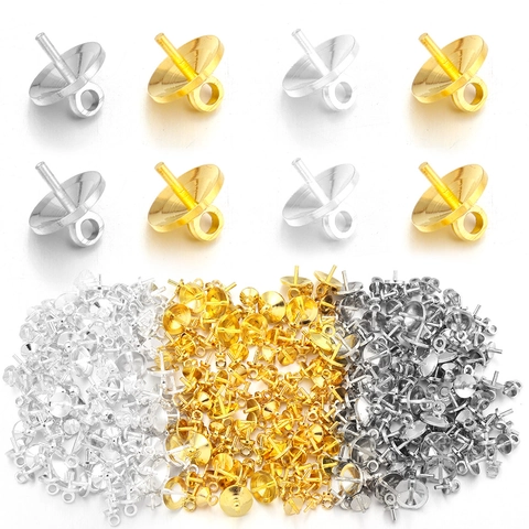 Electroplated Copper Pearl Cup Bails For Pendant Making DIY Jewelry Findings Gold Silver White K Sheep Eye Pins Connectors