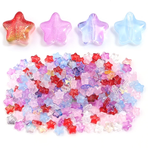 Cuentas de Vidrio en Forma de Estrella Coloridas Translúcidas Cuentas Espaciadoras para Creación de Joyas DIY Pulseras Collares