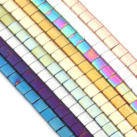 Natural Hematite Square Beads Double Hole Electroplated Spacer Beads For DIY Bracelet Necklace Handmade Jewelry Making