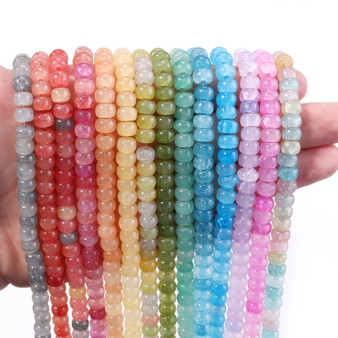 Crackle Glass Beads Colorful Flat Oval Abacus Spacer Beads For DIY Bracelet Necklace Jewelry Making Handmade Crafts Accessories