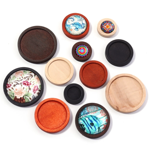 Vintage Wooden Round Cabochon Pendant Trays Base Wood Bezel Blanks For DIY Jewelry Making Crafts Findings Multi Colors