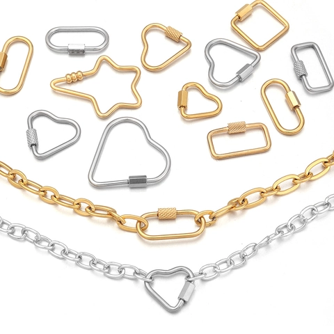 304 Stainless Steel Geometric Carabiner Clasp Heart Star Oval Screw Lock Connector For DIY Jewelry Making Keychain Accessories