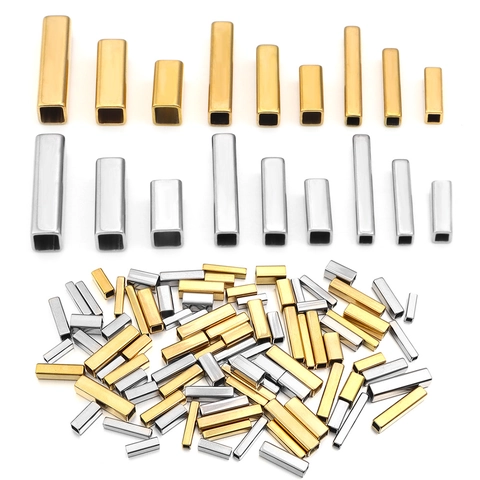 Perles d'Espacement en Tube Rectangulaire Creux en Acier Inoxydable Or Argent Connecteur de Tuyau Géométrique pour Bijoux DIY
