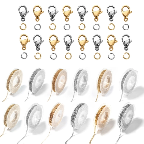 Stainless Steel Jewelry Making Findings Chain Lobster Clasps Jump Rings For DIY Necklace Bracelet Crafting Accessory Kit