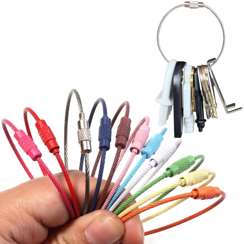 Edelstahl Draht Schlüsselanhänger Ring Bunt PVC Beschichtet Kabel Schlaufe Schraubverschluss DIY Schmuckherstellung Zubehör