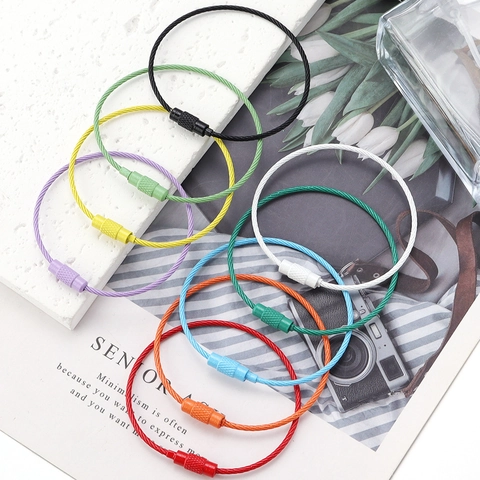Edelstahl Draht Schlüsselanhänger Ring Bunt PVC Beschichtet Kabel Schlaufe Schraubverschluss DIY Schmuckherstellung Zubehör
