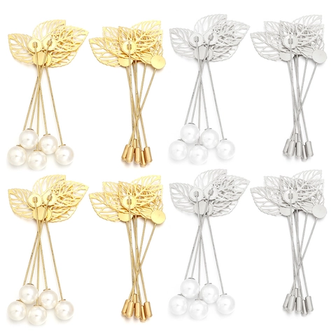 Vintage Kupfer Hohl Blatt Brosche Nadel Für Damen DIY Schmuckherstellung Galvanisiert Gold Silber Anzug Nadel Mit Künstlicher Perle