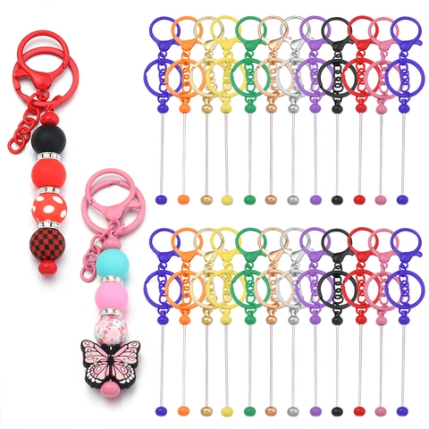 DIY Beadable Keychain Metal Rod Accessories Colored Iron Key Ring With Lobster Clasp Handmade Jewelry Findings Set