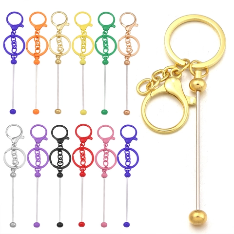 DIY Beadable Keychain Metal Rod Accessories Colored Iron Key Ring With Lobster Clasp Handmade Jewelry Findings Set