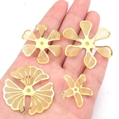 DIY Jewelry Making Accessories Gold Brass Hollow Mesh Flower Leaf Shape Charms For Handmade Jewelry Findings Components