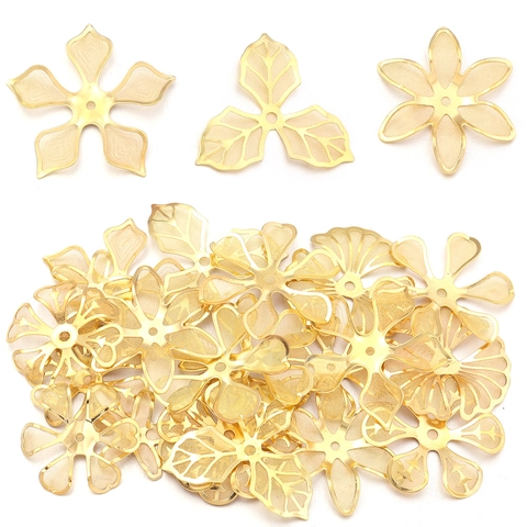 DIY Jewelry Making Accessories Gold Brass Hollow Mesh Flower Leaf Shape Charms For Handmade Jewelry Findings Components