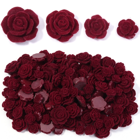 Perline in Resina a Forma di Rosa Floccata Borgogna Vintage per Accessori per la Creazione di Gioielli Fai-da-te Decorazione per Fermagli per Capelli