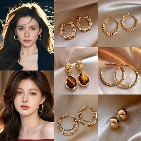 Geometric Round Hoop Earrings With Silver Earring Post Alloy Jewelry Minimalist High End Style For Women Accessory