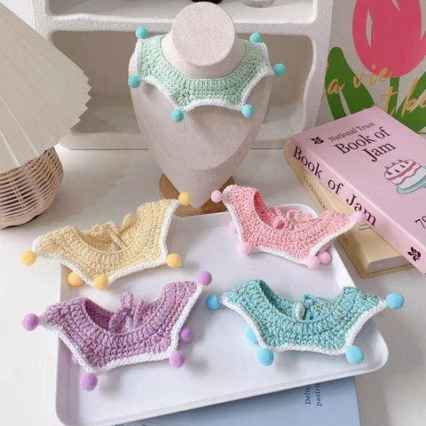 Handmade Crochet Pet Bib Scarf Colorful Pom-pom Star Shape Knitted Pet Collar For Cats Small Dogs Birthday Party Accessory