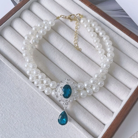 Elegant Pet Pearl Necklace For Cats And Dogs Double Layer Rhinestone Resin Pendant Adjustable Princess Style Jewelry Neck Chain
