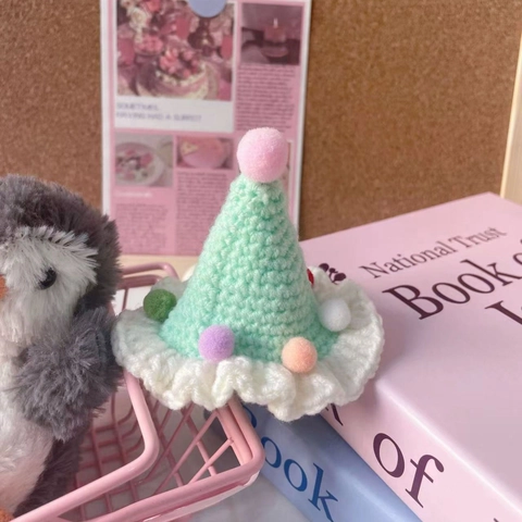 Handgehäkelte Haustiermütze Mit Bunten Pompons Strickmütze Für Katzen Hunde Puppen Geburtstag Dekorative Kopfbedeckung