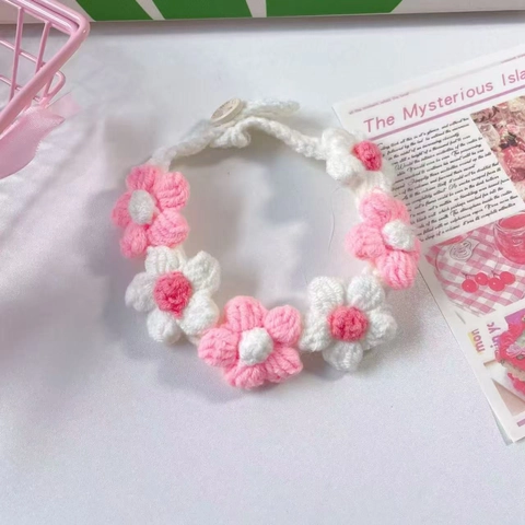 Handgefertigte Häkelblume Haustier Halsband Gestrickt Verstellbar Katze Hund Schal Halsschmuck Dekoratives Lätzchen Für Kleine Tiere Party