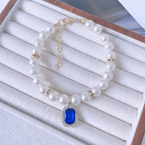 Collar de Perlas Vintage para Mascotas con Colgante Cuadrado de Cristal de Estrás para Perros Gatos Boda Fiesta de Cumpleaños Joyería de Perlas Artificiales