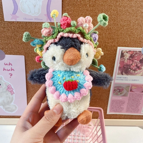 Cappello a Fiori Fatto a Mano all'Uncinetto E Bavaglino alla Fragola Per Piccoli Animali Bambole Mini Accessori Costume