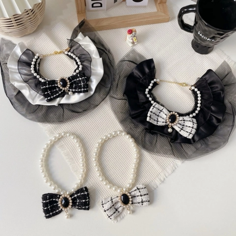Eleganter Haustier Künstliche Perlenhalskette Tweed Schleife Spitze Lätzchen Für Katzen Hunde Luxus Prinzessinnen Stil Katzen Hunde Schal Schmuck