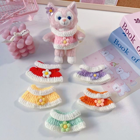 Handgemaakte Gehaakte Garen Poppenjurk Met Bloemen Gebreide Miniatuurkleertjes Voor 10-15cm Pluche Poppen Huisdier Accessoire