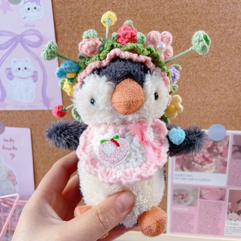 Cappello a Fiori Fatto a Mano all'Uncinetto E Bavaglino alla Fragola Per Piccoli Animali Bambole Mini Accessori Costume