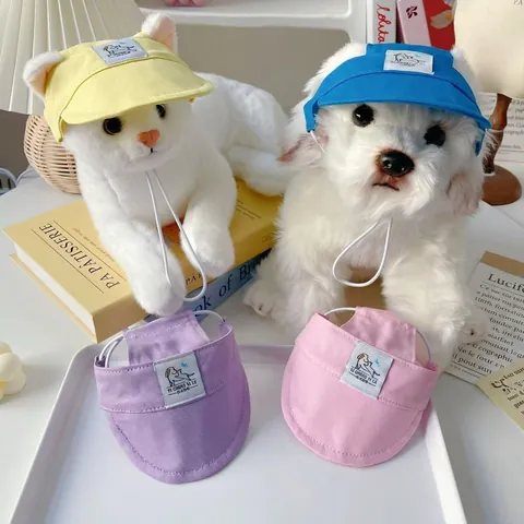 Adjustable Canvas Pet Sun Hat Macaron Color Dog Visor Cap For Small Medium Dogs Cats Summer Outdoor Sunshade Accessory