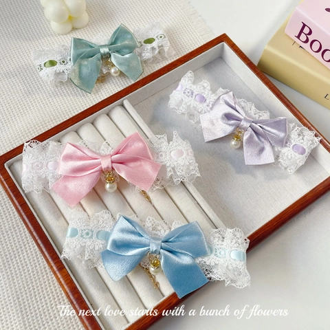 Süße Haustier Hund Katze Spitze Schleife Halsband Schal Floral Halsband Mit Künstliche Perlenanhänger Verstellbar Prinzessin Stil Dekoration