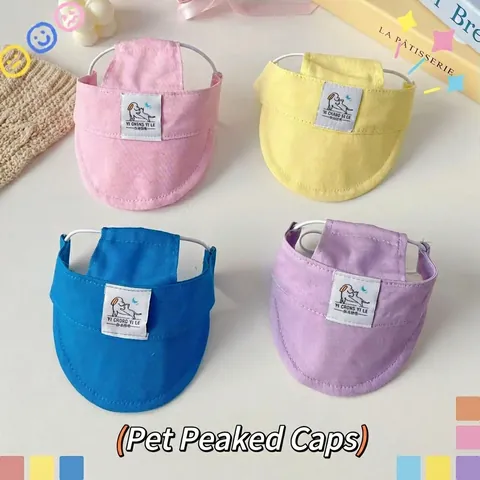 Adjustable Canvas Pet Sun Hat Macaron Color Dog Visor Cap For Small Medium Dogs Cats Summer Outdoor Sunshade Accessory