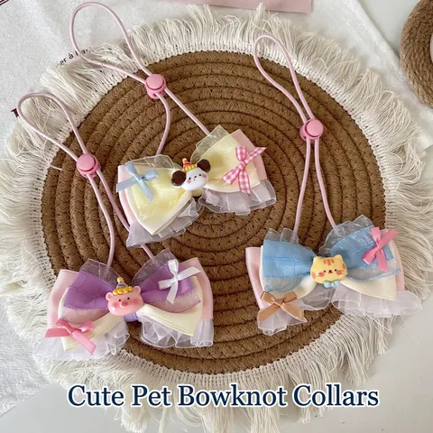 Verstellbare Haustier-Fliege Halsband Mit Cartoon Harz Anhänger Süße Spitze Halsband Für Hunde Und Katzen Foto Requisite Polyester Zubehör