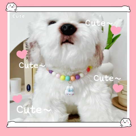 Cute Cartoon Pet Necklace Macaron Colorful Beaded Collar With Animal Pendant For Dogs And Cats Adjustable Jewelry Necklace
