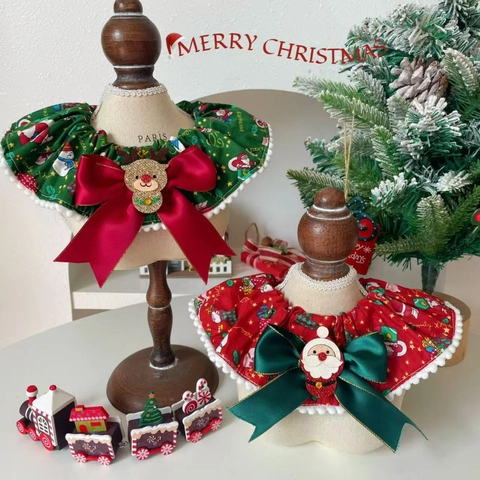 Kerstmis Huisdier Sjaal Strik Halsband Voor Honden Katten Kerstman Rendier Bedrukt Polyester Decoratief Feestelijk Accessoire
