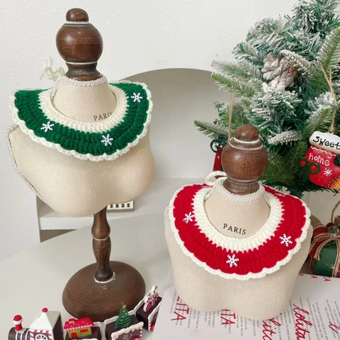 Haustier Weihnachten Schal Schneeflocken Muster Handgestrickt Halsband Für Hunde Katzen Süß Festlich Halstuch Party Kleidung Zubehör