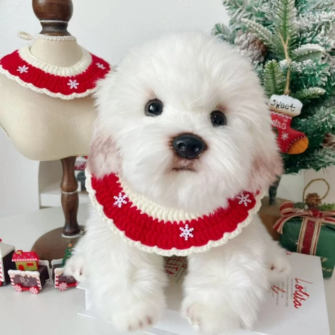 Haustier Weihnachten Schal Schneeflocken Muster Handgestrickt Halsband Für Hunde Katzen Süß Festlich Halstuch Party Kleidung Zubehör