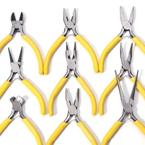 Professional Stainless Steel Mini Pliers Yellow Anti-Slip Handle Handmade DIY Jewelry Making Pliers Manual Repair Tools