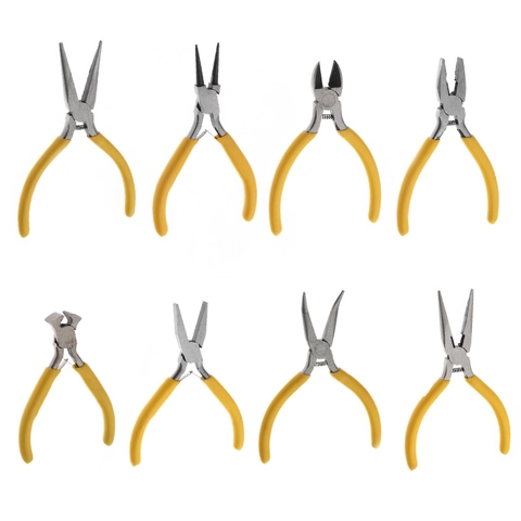 Professional Stainless Steel Mini Pliers Yellow Anti-Slip Handle Handmade DIY Jewelry Making Pliers Manual Repair Tools