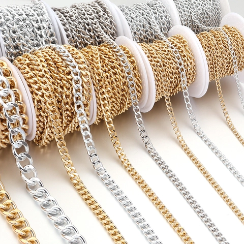 Aluminum Curb Chain Link DIY Jewelry Making Findings For Bag Clothing Decoration Electroplated Gold Silver Link Chain