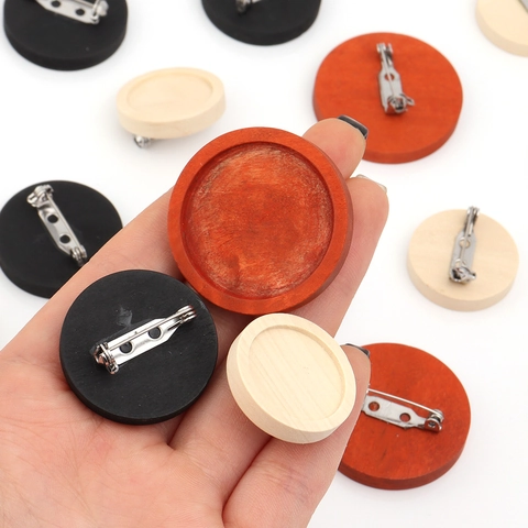 Bases de Broche Redondas de Madera Natural Bandejas para Bricolaje Accesorios para Joyería Con Alfileres de Seguridad 5 Piezas