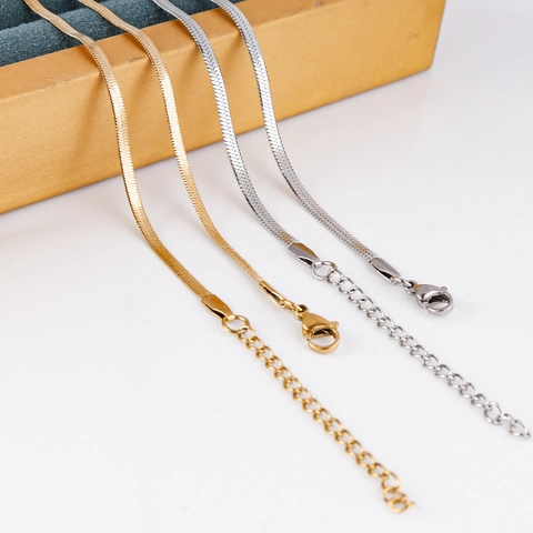 Minimalist Stainless Steel Flat Snake Bone Chain Necklace Gold Silver Plated Herringbone Link Chain Jewelry For Women Men
