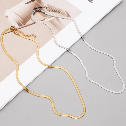 Minimalist Stainless Steel Flat Snake Bone Chain Necklace Gold Silver Plated Herringbone Link Chain Jewelry For Women Men