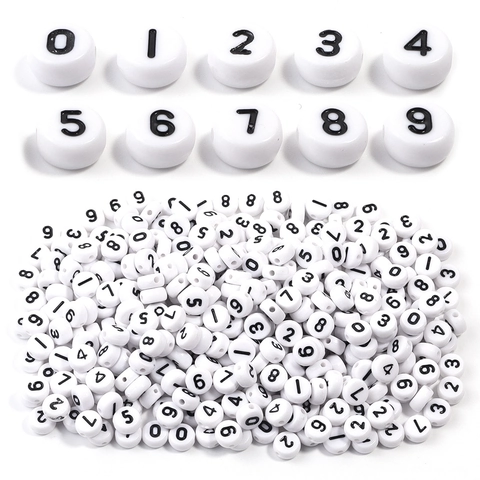 Cuentas Numéricas Redondas Planas de Acrílico Blanco para la Creación de Joyas DIY Pulsera Collar Artesanía Hecha a Mano Esmalte Cuentas Sueltas Accesorios
