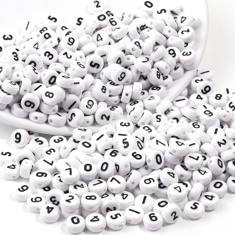 Cuentas Numéricas Redondas Planas de Acrílico Blanco para la Creación de Joyas DIY Pulsera Collar Artesanía Hecha a Mano Esmalte Cuentas Sueltas Accesorios