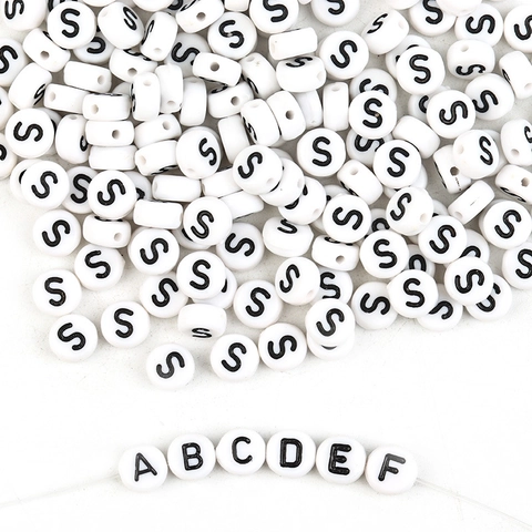 White Acrylic Alphabet Number Beads Flat Round Black Letter Beads For DIY Jewelry Making Bracelet Necklace Handmade Craft Accessories