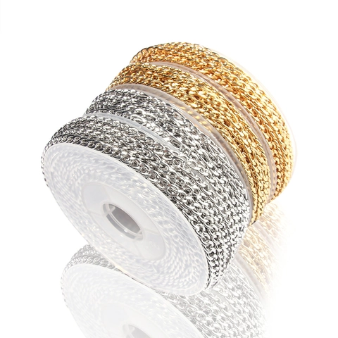 Stainless Steel Curb Figaro DIY Jewelry Chain Spool Gold Silver Plated Metal Chain For Necklace Bracelet Making Craft Supplies Accessory