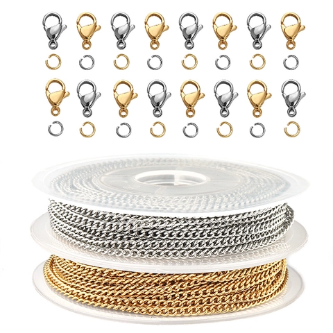304 Stainless Steel Curb Chain DIY Jewelry Making Finding Electroplated Gold Silver Color Metal Link Chain For Necklace Craft