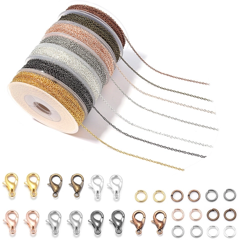 Kit de Cadena para Hacer Joyas DIY Cadena Cruzada de Hierro Galvanizado Con Cierres de Langosta y Anillas Abiertas
