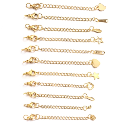 304 Stainless Steel Jewelry Extension Chain With Lobster Clasp And Shape Tag DIY Necklace Bracelet Tail Chain Findings