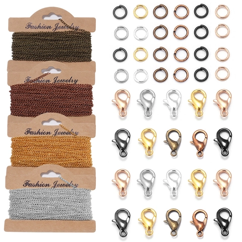 Kit de Accesorios para Joyería DIY Con Cadena Cruzada de Hierro Broches de Langosta Anillos de Salto para Collares Pulseras