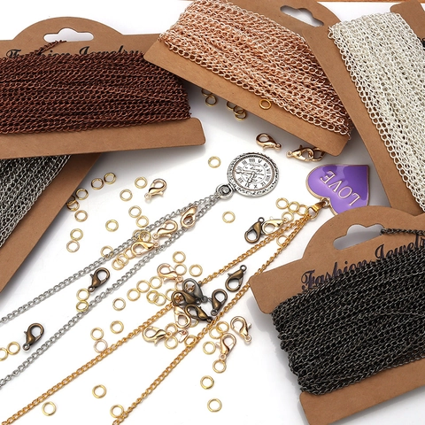 Kit de Accesorios para Joyería DIY Con Cadena Cruzada de Hierro Broches de Langosta Anillos de Salto para Collares Pulseras